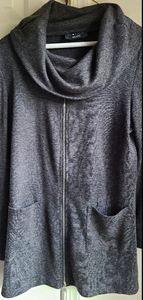 P. Luca dark gray cowl neck sweater zipper detail
